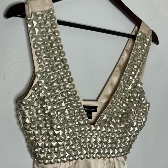 Bebe Size XS Y2K Heavy Beaded Silk Plunging Blouse - Picture 3 of 10